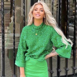 Green sequin Zara top - size L, NWT
